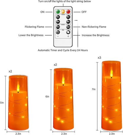 Flameless Candles with Embedded Star String, Battery Operated LED Pillar