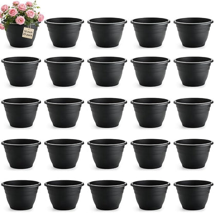 RooTrimmer 25 Pack 10 Inch Plant Pots with Drainage Holes,Black Plastic Flower Pots for Indoor & Outdoor Plants,Durable Lightweight Planters for Flowers,Herbs & Gardening