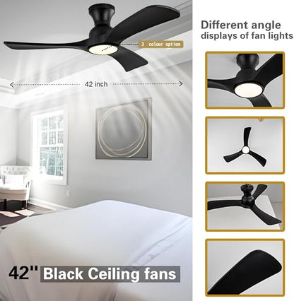 Ceiling Fans with Lights, 42 Inch Low Profile Ceiling Fan with Light, Flush