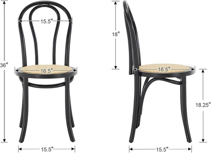 DM Furniture Solid Wood Dining Chairs Set of 2 Mid-Century Modern Rattan Kitchen Room Chairs with Backrest Bentwood Side/Desk Chairs for Dining/Living Room,Home, Black Wood