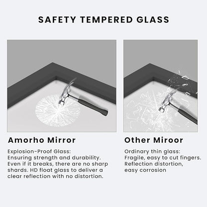 Amorho Black Bathroom Mirror, 48x35 Inch Thick Metal Framed Wall Mirrors