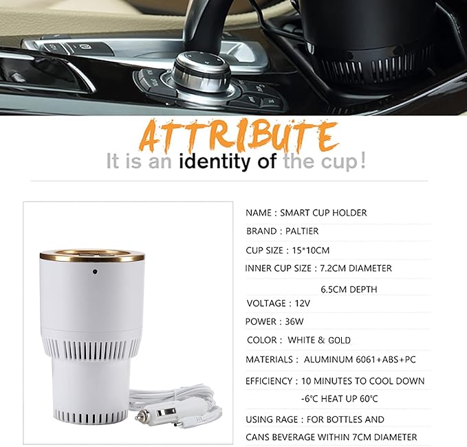 Car Cup Holder with Drink Cooler Smart Mug Warmer 2-in-1 Car Tumbler Holder