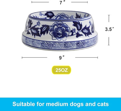 Aimusego Vintage Blue and White Chinoiserie Ceramic Cat Food Bowls Cat Bowls/Dishes for Food and Water,Dog Feeding Bowls, Dishwasher Safe 25OZ
