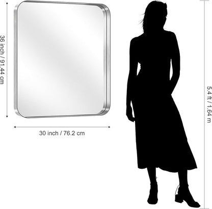 CIRCUMI Silver Bathroom Mirror, Rounded Corner, Tempered Glass, Mirror