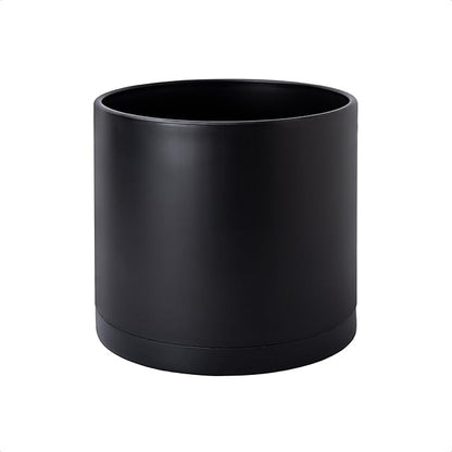 D'vine Dev 8 Inch Plastic Planter Pots for Plant Pot with Drainage Hole and Seamless Saucers, Black Color, 74-X-B-1