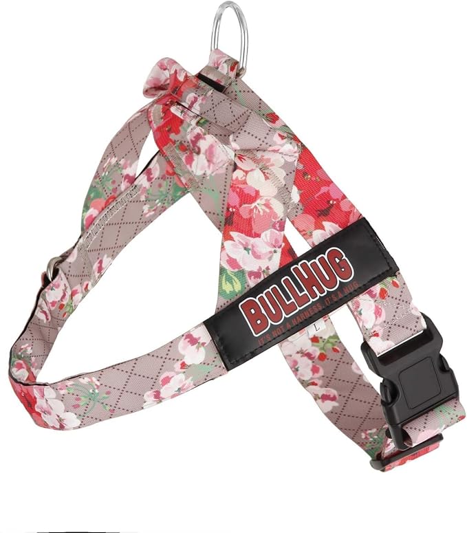 Adjustable Dog Harness– No Pull, No Choke – for English Bulldogs, French Bulldogs, Pugs & Broad-Chested Breeds – Easy, Safe Walks (Pink Floral, Large)
