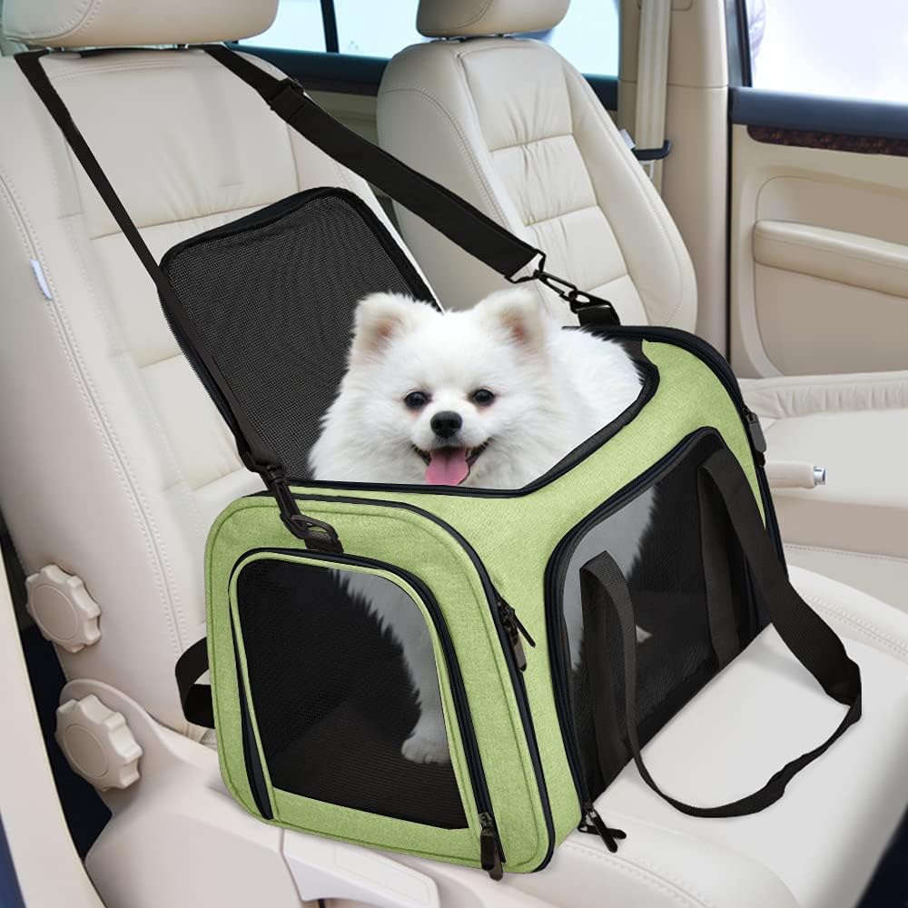 Pet Carrier for Small Medium Cats Dogs Puppies up to 15 Lbs, Airline Approved Small Dog Carrier Soft Sided, Collapsible Travel Puppy Carrier - Green