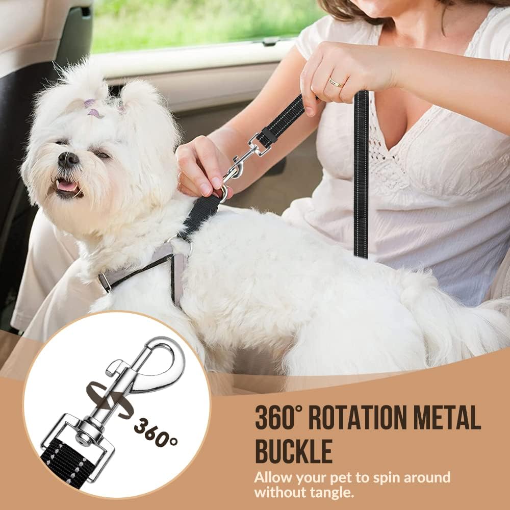 SlowTon Dog Seat Belt for Car, 2 Pack Dog Car Harness Seatbelt Adjustable with Elastic Bungee Buffer, 2 in 1 Pet Car Leash Headrest Restraint Dog Reflective Safety Tether (S, Black, Headrest+Clip)