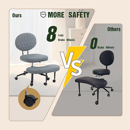 Ergonomic Cross Legged Office Chair with Wheels, Wide Seat and Backrest for Meditation, ADHD Cross Legged Office Chair with Adjustable Height, 360°Rotating Footrest for Yoga Home Office