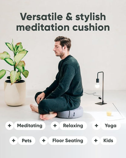Mindful Modern Large Meditation Cushion for Zafu Yoga - Meditation Pillow for Sitting on The Floor - Buckwheat Hull Filled Yoga Cushion with Removable, Washable 100% Cotton Cover and Carry Handle