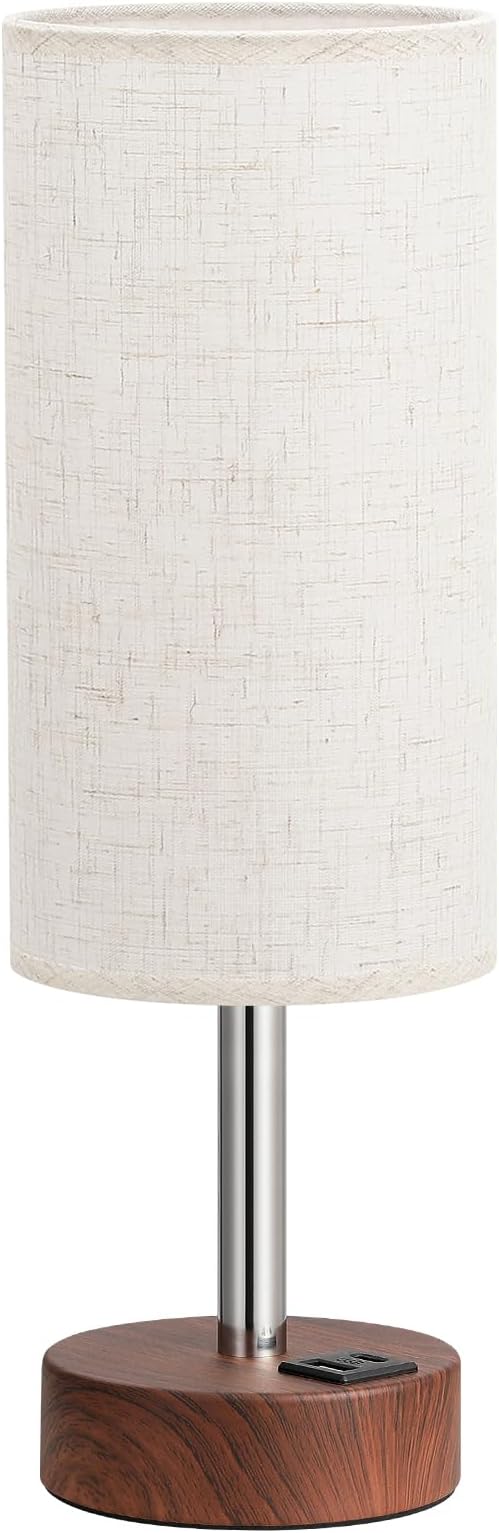 Dicoool Touch Bedside Table Lamp with USB - 3 Way Dimmable Redwood Lamps for Bedroom Nightstand, Desk Lamp with Charging Station for Dorm, Living Room, Office, Kids Room, Nursery