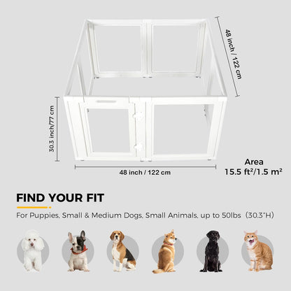 Clear Acrylic Plastic Dog Playpen - Clear Dog Play Pen - Easy Assemble Acrylic Dog Playpen - Puppy Playpen, Cat Playpen, Small Animal Playpen, Dog Play Pen Indoors (White, 30.3" H, 8PCS)