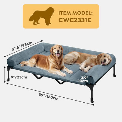 Veehoo Orthopedic Elevated Dog Bed with Fluffy Plush Bolster Cushion, Indoor Raised Dog Beds for Large Dogs, Soft Pet Sofa Cot with Removable Washable Mat, No-Slip Feet, 59 x 37 inches, Haze Blue
