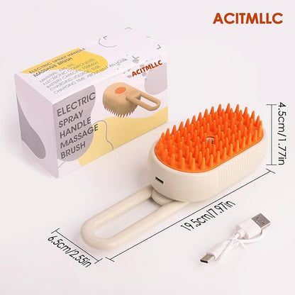 4 in 1 Cat Steam Brush for Shedding, Cleaning, Massage & Smooth, USB Rechargeable Pet Spray Hair Removal Comb, for Indoor Long/Short Haired Cats & Dogs (White)