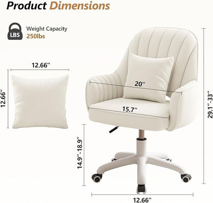WXJHL Home Office Chair Velvet Vanity Chairs Cute Makeup Desk Chair with Wheels Mid Back Computer Chairs Height Adjustable Small Swivel Rolling Task Chair