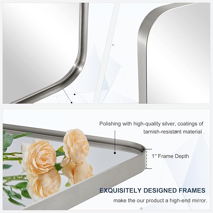 ANDY STAR 30"x48" Brushed Nickel Bathroom Mirror, Large Wall Mirror