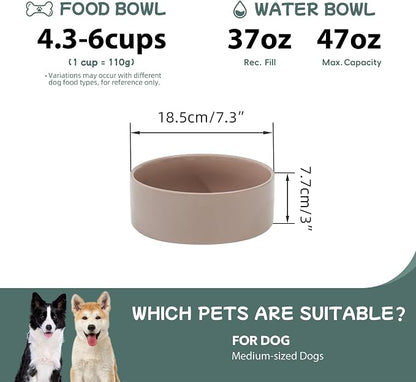 Havniva 7.3inch Ceramic Dog Bowls Dog Food Bowl for Medium Breed Dog Food and Water Bowl Non-Slip Dog Dish Large Capacity Feeding Pet Water Bowl