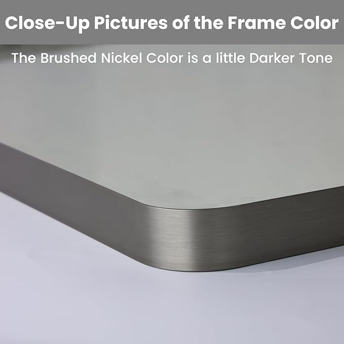 LOAAO 40X32 Inch Brushed Nickel Bathroom Mirror, Rounded Rectangle Silver Metal