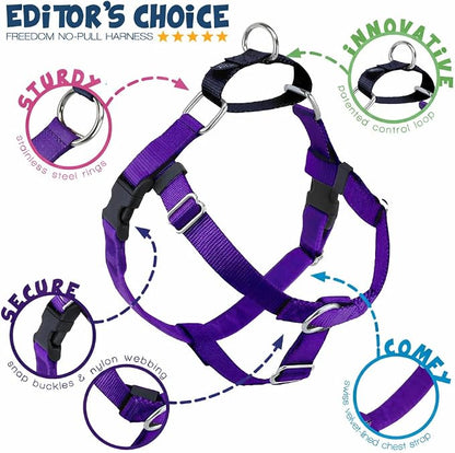 2 Hounds Design Freedom No Pull Dog Harness, Adjustable Harness and Leash Set, Easy Walking & Comfortable Control, Fits Small, Medium & Large Dogs, Solid Colors, Made in USA, 5/8" XS, Purple