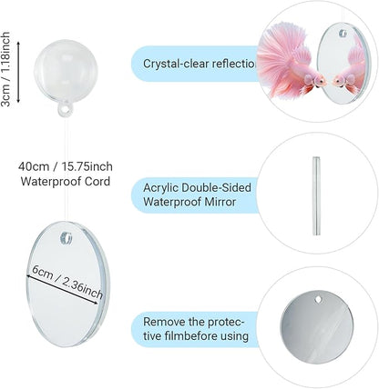 Betta Fish Toy Set: Betta Training Floating Mirror, Training/Feeding Ring, Spoon, and Resting Leaf. Promotes Exercise. Betta Toys, Resting & Feeding Kit(Red)