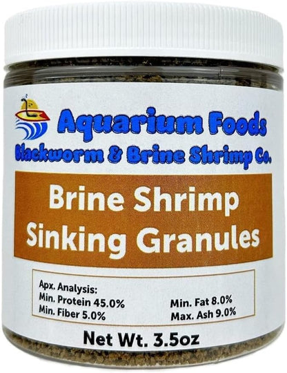 Aquatic Foods Inc. Brine Shrimp 0.5-2.5mm Sinking Granules for All Small & Baby Discus, Cichlids, Tetras, Live Bearers, Catfish, Small Plecos, All Tropical Fish…3.5oz Sm Round Jar