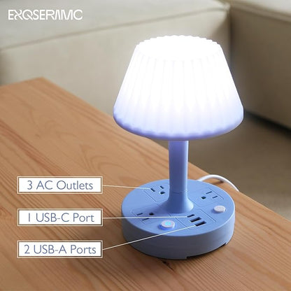 Table Lamp with USB Port and Outlet, Small Desk Lamp for Bedroom, 3-Colors Dimmable LED Lamps Eye Care Night Stand Lights, USB Charging Desk Lights for Home Office/Living Room