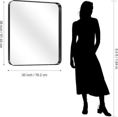 CIRCUMI Black Bathroom Mirror, Rounded Corner, Tempered Glass, Mirror