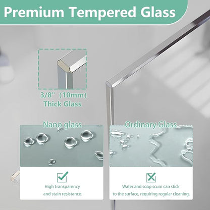 35"x74" Semi-Framed Shower Screen, Single Fixed Shower Glass Panel