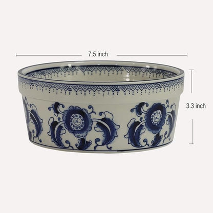 Handpainted Blue & White Porcelaine Large 45OZ Dog Bowls, Non Slip Heavy Ceramic Dog Pets Feeding Wet or Dry Food and Water Bowls Dish -7.5"