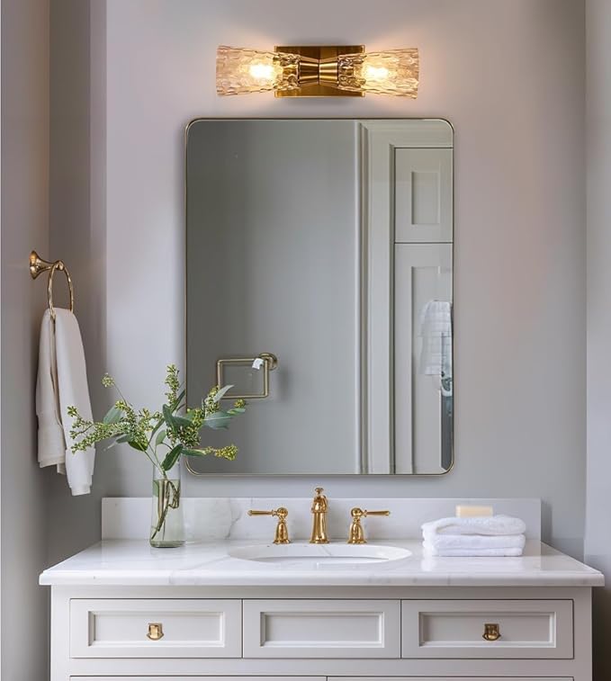 ANDY STAR Gold Bathroom Mirror, 24x36 Brushed Brass Rectangle Metal Frame Mirror