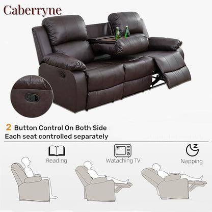 Caberryne Leather Recliner Sofa，Reclining Sofa for Living Room Furniture Sets，Light Brown Wall Hugger Recliner Couch with Cupholder for Living Room/Office/Theater Seating(3 Seater Sofa)