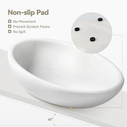 White Cat Bowl, Marble Food and Water Bowl for Cat and Small Dog, Heavyweight 1.5lb Non-Tip Pet Food Dish with Slip-Proof Pad, Premium Stone Feeder for Elegant Home Decor