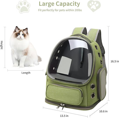 Cat Backpack Carrier for Cats and Small Dogs, Breathable Cat Bubble Backpack, Airline Approved Pet Travel Carrier for Hiking Camping Outdoor(Green)