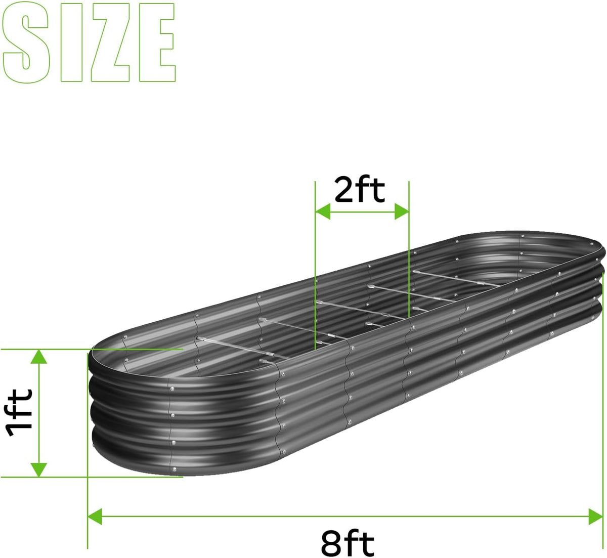 Land Guard 8×2×1ft Galvanized Raised Garden Bed Kit, 108 Gallon Capacity Raised Garden Boxes Outdoor, Oval Metal Raised Garden Beds for Vegetables, Gray(with 10 Connecting rods)