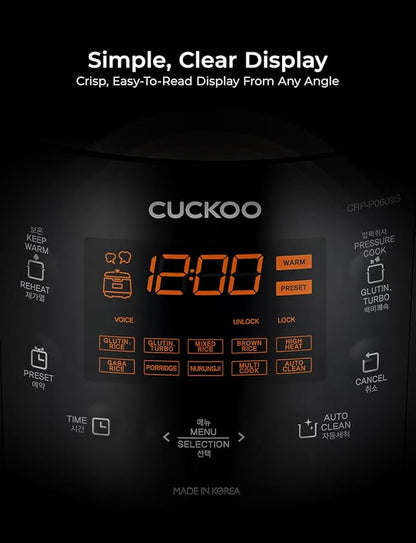 CUCKOO High Pressure Rice Cooker 6-Cup Uncooked / 12-Cup Cooked