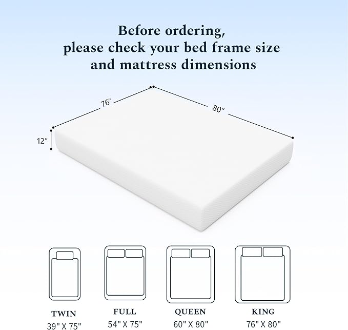 King Mattress, 12 Inch Memory Foam Mattress in a Box, Fiberglass Free King Size Mattresses for Pressure & Pain Relief, Soft and Comfortable
