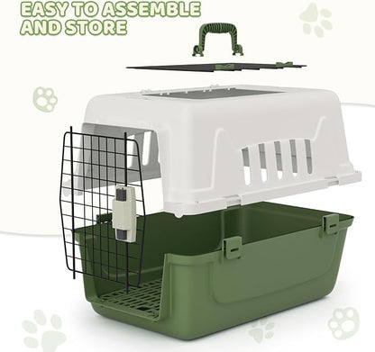 Magshion 22 Inch Hard-Sided Dog Cat Carrier, Green | Top and Front Door Access, Plastic Dog Kennel for Longer Traveling, Durable Handle and 4 Sides Ventilation, For Pet Up 26 lbs