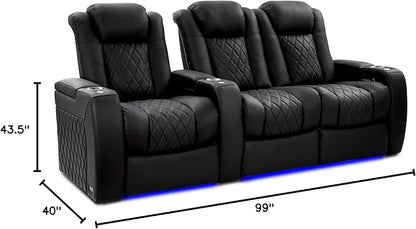 Valencia Tuscany Home Theater Seating Semi-Aniline Italian Nappa 20000 Leather Ultimate Luxury Heat & Ventilation Power Recliner Power Lumbar and Headrest (Row of 3 Loveseat Right, Onyx)