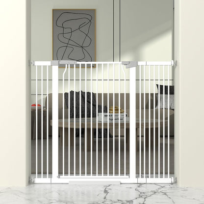 41" Extra Tall Cat Gate for Doorway, 40.6-49.1'' Metal Pet Baby Safe Gate, Extra Wide Pressure Mounted Child Door with Expansion Kit, No Drilling Cat Fence Indoor, Tall Dog Gate, White