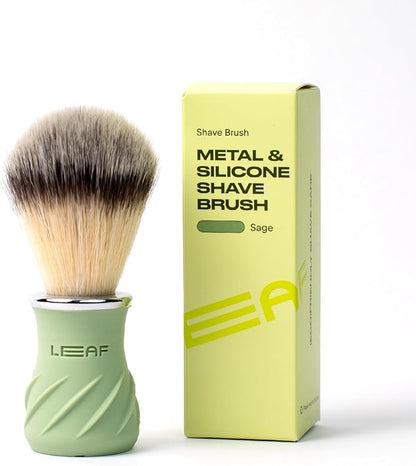 Leaf Shave Grooming Brush - Metal & Silicone Handle, Sage | Measuring cup handle for use with soap and bowl sets, compatible with soap bar and accessories