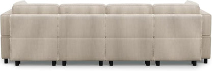 114.2" U Shaped Sectional Sofa,6 Seat Corduroy Couch,Comfy Modular Sectional Sofa with Storage Movable Ottoman Chaise,Upholstered Sectional Couches for Living Room,Beige
