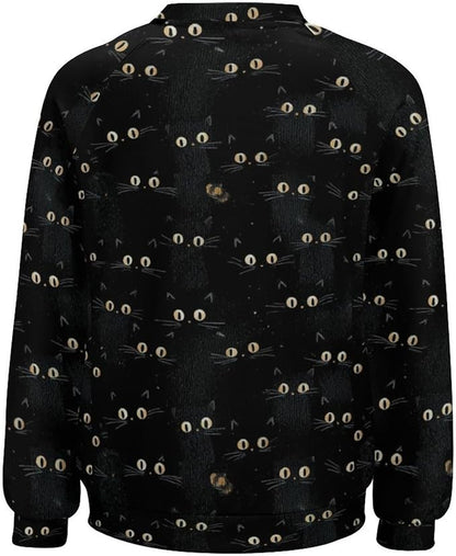 Abstract Cute Cat Shirts for Women Long Sleeve Lady Crewneck Pullover Sweatshirt Fall Winter Oversized Tops
