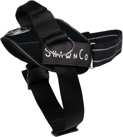 ShawnCo Essential Pro Dog Harness, No-Pull Pet Vest with 3 Leash Clips and Removable, Reflective Side Patches, Adjustable and Padded Harness for Small, Medium and Large Dogs (Midnight, M)