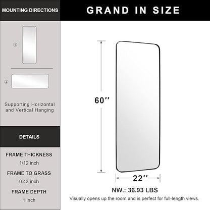 ANDY STAR 22" x 60" Full Length Wall Mirror, Large Black Mirror