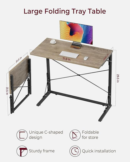 Vantic 31.5" Folding Desk, Foldable TV Tray Table for Eating on Couch, Extra Large TV Dinner Trays, Portable Fold Computer Writing Desk Table for Home Office, Greige