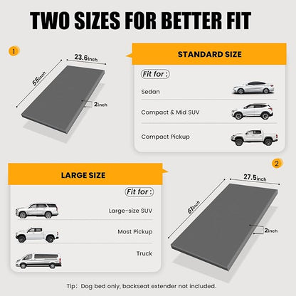 Dog Car Bed for Back Seat Cover with Supportive Foam, Large | Pet Mat Cushion for Car Backseat Extender with Removable Cover, Large Size for SUV & Truck, Easy Clean