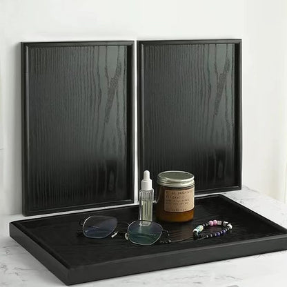 22 x 18 Inches Extra Large Solid Wood Serving Tray for Tea Coffee Table Snack Food Meals Serving Plate Kitchen Party Bar Breakfast Server with Raised Edges Black Wooden Decorative Ottoman Tray
