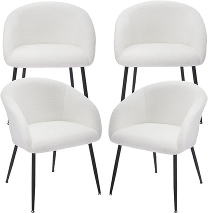 Modern Small Accent Chair Set of 4, Comfy Sherpa Makeup Vanity Chair with Metal Legs, Decorative Dining Chair no Wheels for Living Room, Dressing Room, Bedroom, White