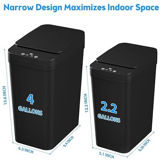 Bathroom Trash Can with Lid, 2 Pack 4 & 2.2 Gallon Automatic Touchless Garbage