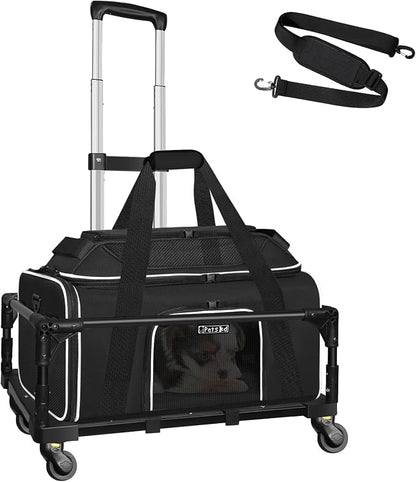 Top-Expandable Small Pet Carrier with Wheels Airline Approved | 18"x13"x9.5", for Southwest Airlines, Lockable Safety Zippers and Anti-Scratch Mesh, Pets Under 10 Lbs, Black